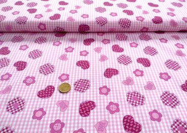 Carola check or Carola stripes pink fabrics with flowers poplin cotton 50 cm