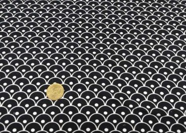 Geometric Baumwoll-Jersey schwarz weiß oder blau grau Hahnentritt bzw. Halbkreise 50 cm