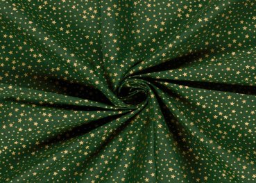 Sternenhimmel xs Weihnachtsstoff  Baumwolle Webware mit goldenen Sternen auf grünem Grund. Meterware Weihnachtsstoff