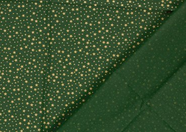 Sternenhimmel xs Weihnachtsstoff  Baumwolle Webware mit goldenen Sternen auf grünem Grund. Meterware Weihnachtsstoff