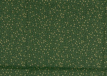Sternenhimmel xs Weihnachtsstoff  Baumwolle Webware mit goldenen Sternen auf grünem Grund. Meterware Weihnachtsstoff