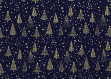 Tannengold Weihnachtsstoff  Baumwolle Webware mit goldenen Bäumen und Sternen auf rotem Grund. Meterware Weihnachtsstoff