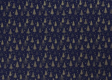 Tannengold Weihnachtsstoff  Baumwolle Webware mit goldenen Bäumen und Sternen auf rotem Grund. Meterware Weihnachtsstoff