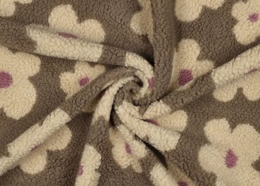 Clara Teddystoff Strickstoff in braun beige mit großen Blumen