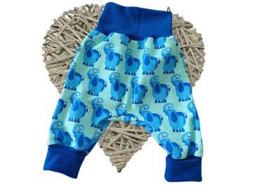 Babyhose Pumphose Handmade Design Elefanten, Bündchen royalblau