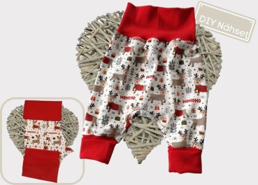 DIY Nähpaket Stoff Zuschnitte Baby Pumphose Jersey Rentier plus Bündchen rot Nähset