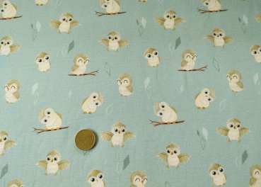 Preview: Euli Mrs. Mint Design Hilco Kinderstoff Jersey mit Eulen in mint