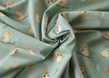 Preview: Euli Baumwolljersey Kinderstoff Eulenstoff mint Hilco und Mrs. Mint Design