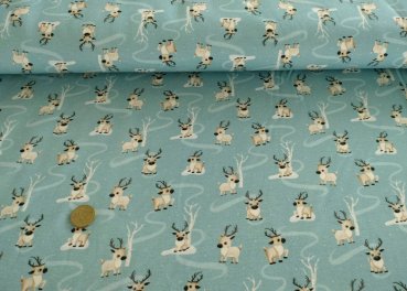 Happy Deer Hilco French Terry geraut in mint mit kleinen Rentieren Mrs Mint Design