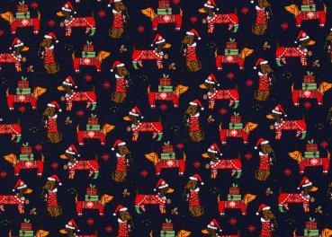 Holly Swafing christmas fabric with dogs dark blue