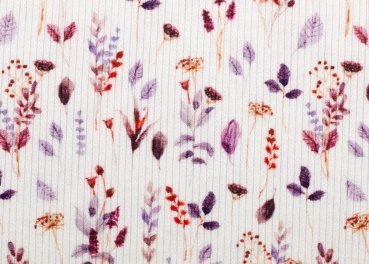 Iva Rippjersey ecru lila Blumenstoff von Swafing