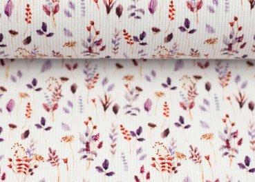 Iva Rippjersey ecru lila Blumenstoff von Swafing Rippenstrick