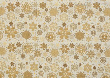Joyful Christmas Swafing Weihnachtsstoff  Baumwolle Webware mit goldenen Schneeflocken auf ecrufarbenem Grund. Meterware Weihnachtsstoff