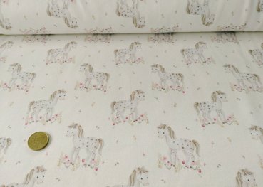 Little Pony Hilco French Terry in ecru, ein Sweatstoff mit Ponys für Mädchen
