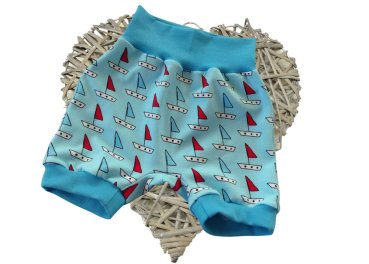 Preview: Babyhose kurze Pumphose Handmade Design Maritim, Bündchen türkis