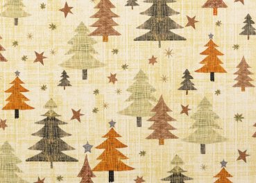 Tannenwald Weihnachtsstoff  Baumwolle Webware mit Tannenbäumen in natur mit braun als Meterware