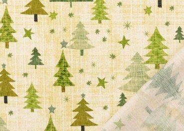 Preview: Tannenwald Weihnachtsstoff  Baumwolle Webware mit Tannenbäumen in natur mit grün als Meterware