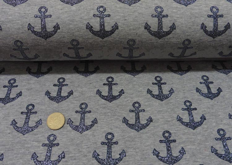 Dekostoff Anker Stoff Grau French Terry Stoff Meterware Anker