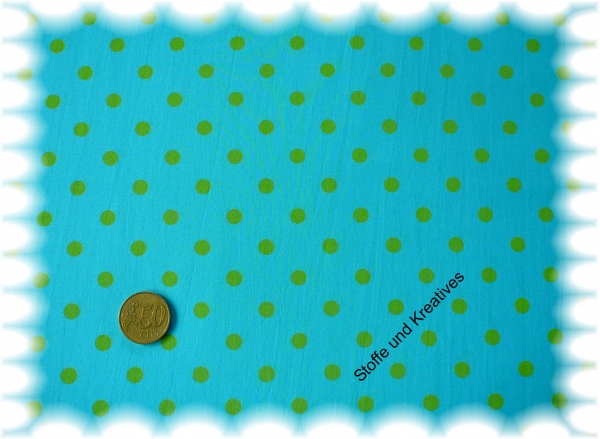 Punktestoff 7 mm Baumwolle türkis, lime  Stoffrest 36 cm reduziert