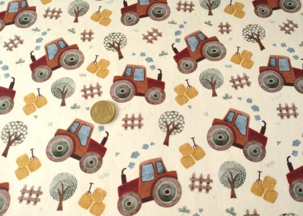 Fancy Tractor Baumwoll-Jersey mit Traktoren ein Kinderstoff von Hilco