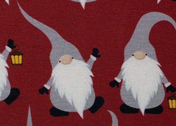 Feliz Navidad Weihnachtsstoff, Jersey mit Wichteln in rot von Swafing