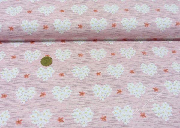 Flower Hearts Jersey in rosé mit Herzen aus kleinen Blumen, ein Kinderstoff von Hilco