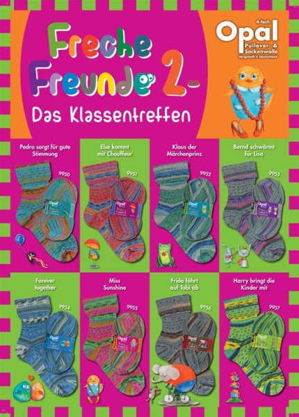 Opal Sockenwolle Freche Freunde 2, Das Klassentreffen, alle Farben 4fach Strumpfwolle