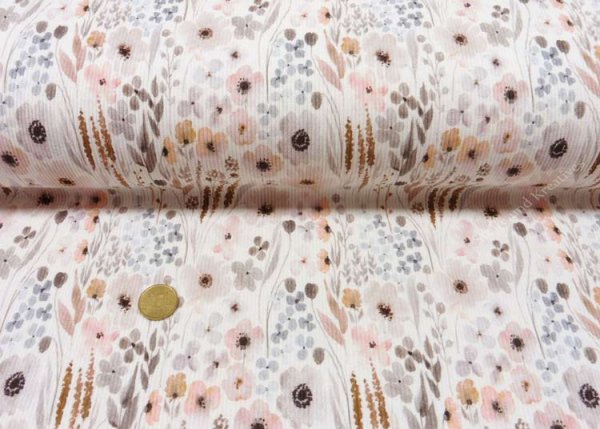 Frieda Rippjersey ecru Blumenstoff