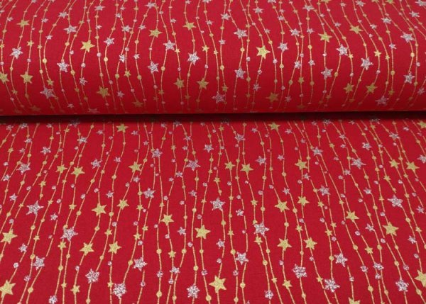 Glitzersterne rot Weihnachtsstoff Webware