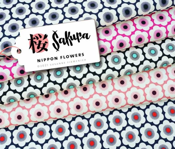Hamburger Liebe Sakura Design Nippon Flowers all colours Jersey aus Bio-Baumwolle von Albstoffe