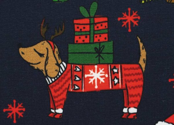 Holly Swafing christmas fabric with dogs dark blue