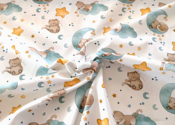 Kitty Cat ecru Baumwoll-Jersey mit kleinen Kätzchen von Hilco