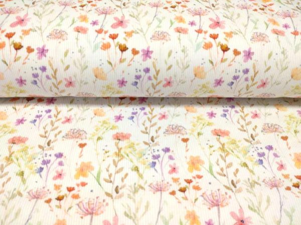 Lisa Rippjersey ecru Blumenstoff