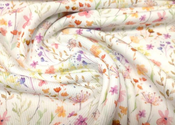 Lisa Rippjersey ecru Blumenstoff