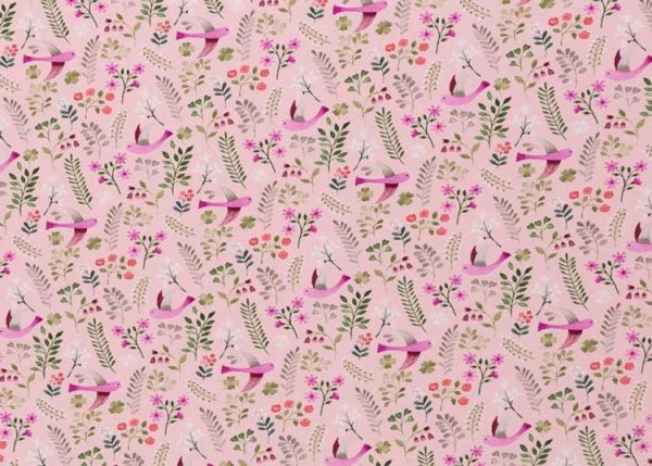Little Spring Jersey in rosé mit kleinen Vögeln, Blumen und Blättern, Swafing, Stoff für Kinder und Erwachsene