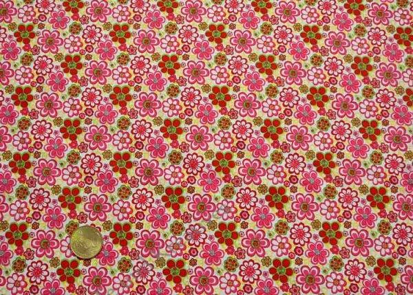 Lotta cotton woven fabric with flowers pink