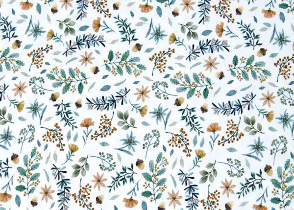 Lutin Liberty ecru, petrol Baumwoll-Jersey mit kleinen Blumen und Blättern von Hilco
