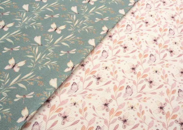 Mia Rippjersey ecru oder grün Blumenstoff von Swafing
