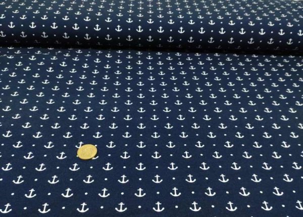 Mika maritimer Jersey mit Anker und Punkten dunkelblau, Baumwolljersey
