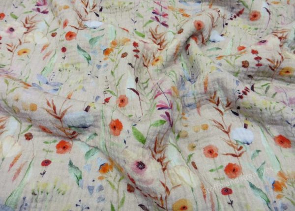 Musselin Marlene sand Double Gauze Biostoff Blumenstoff