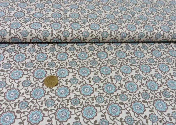 Sina cotton poplin ecru fabric with small flowers