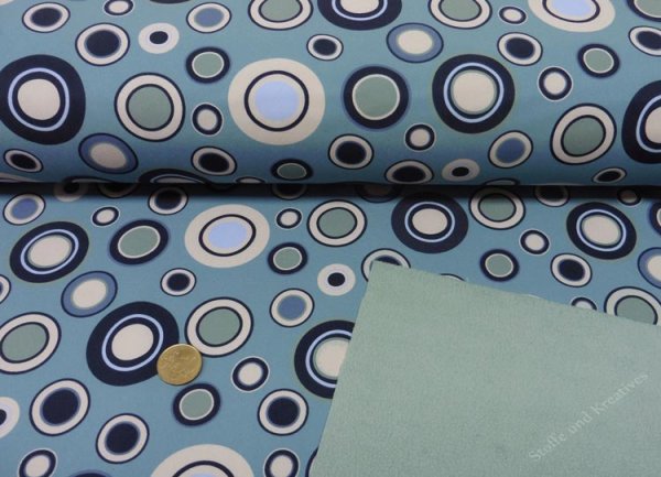 Softshell Circles in blau mit Kreisen, Innenseite Fleece mint