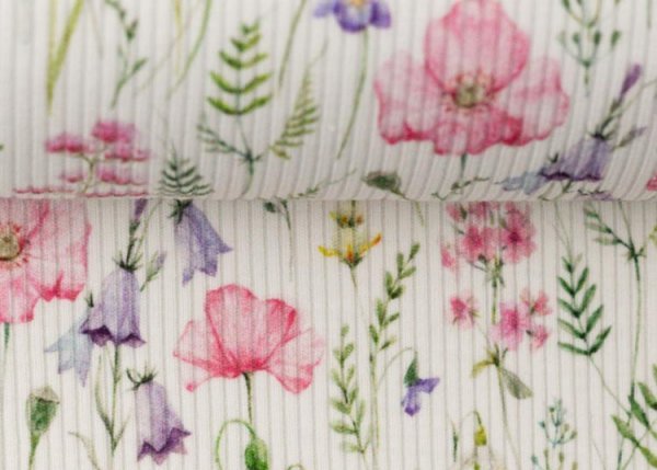 Summer Flowers Rippjersey ecru Blumenstoff von Swafing