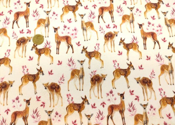 Sweat Rehe in ecru Sweatstoff mit Rehen warm angeraut