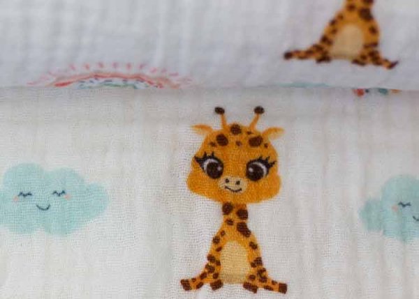 Thea Fahrzeuge, Giraffe oder Wal Double Gauze Swafing Musselin Kinderstoff weiß 50 cm