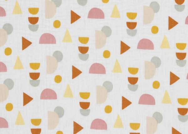 Musselin Toni ecru Double Gauze Meterware Kinderstoff mit geometrischen Formen Biostoff
