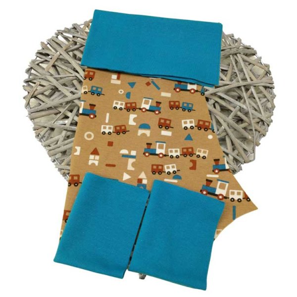 Fabric cuttings pants Baby size 50/56 - 86/92 Jersey train brown plus cuff dark turquoise