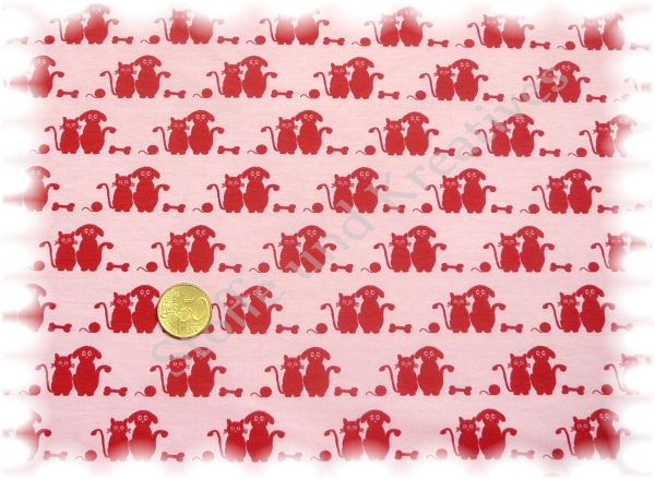 Cat and Dog Stretch Jersey pink red     Rest 50 cm reduced