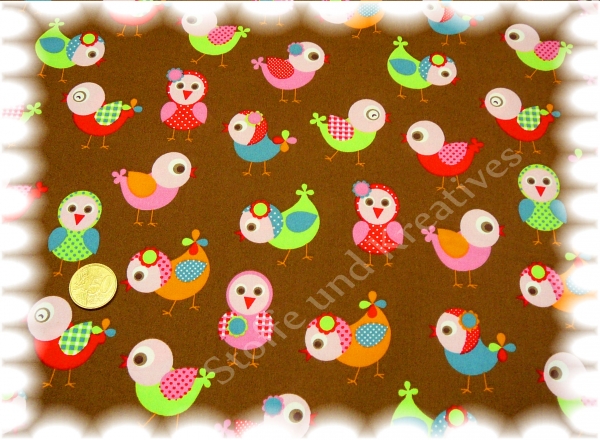 Sweet Birds Popeline/Baumwolle Vögel braun  Stoffrest_56 cm reduziert
