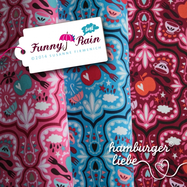 Funny Rain-Cord Babycord blau Hamburger Liebe  Stoffrest:34 cm reduziert